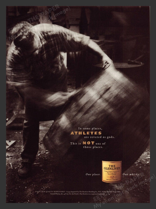 2000 The Glenlivet Scotch Whisky Athlete God Barrel Print Advertisement Ad