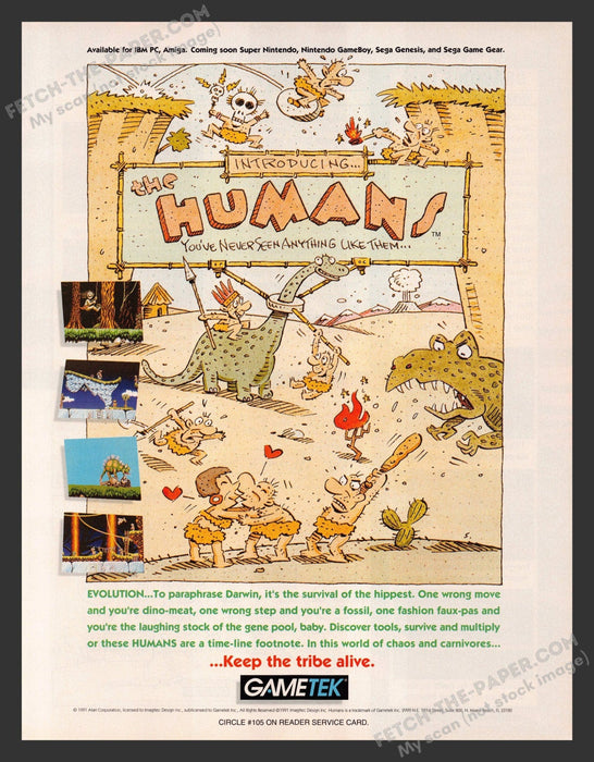 1991 Print Advertisement The Humans Video Game Ad.