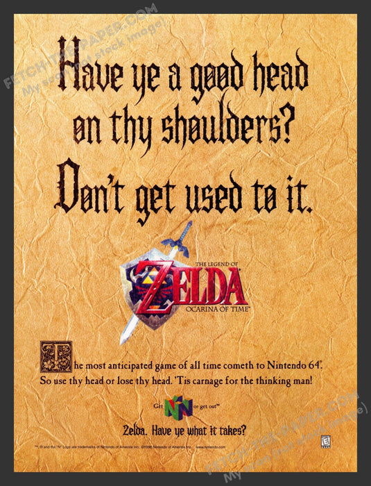 1998 Print Advertisement The Legend of Zelda: Ocarina of Time Video Game Ad.