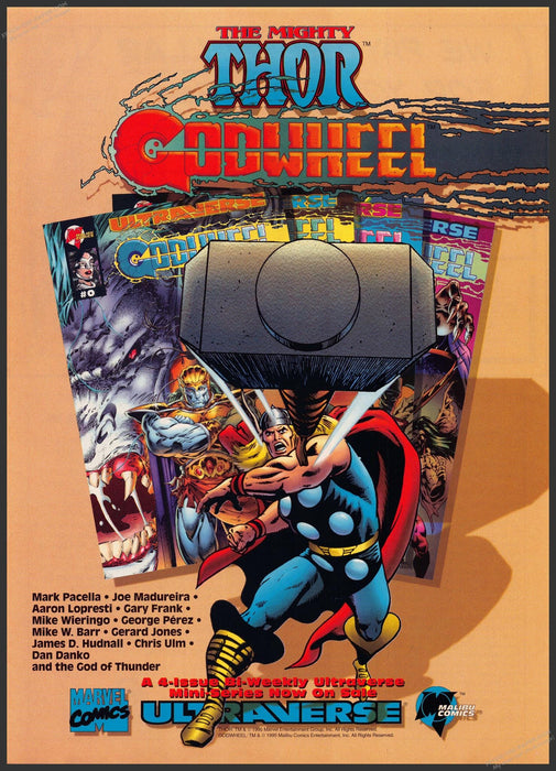 1995 Print Advertisement The Mighty Thor Godwheel Ultraverse Marvel Comics Ad.