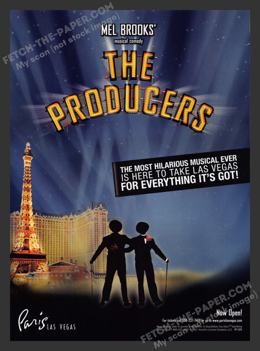 2007 Print Advertisement "The Producers" Musical At Paris Casino Las Vegas Show.
