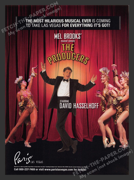 2007 Print Advertisement The Producers Paris Hotel Las Vegas Hasselhoff Ad.