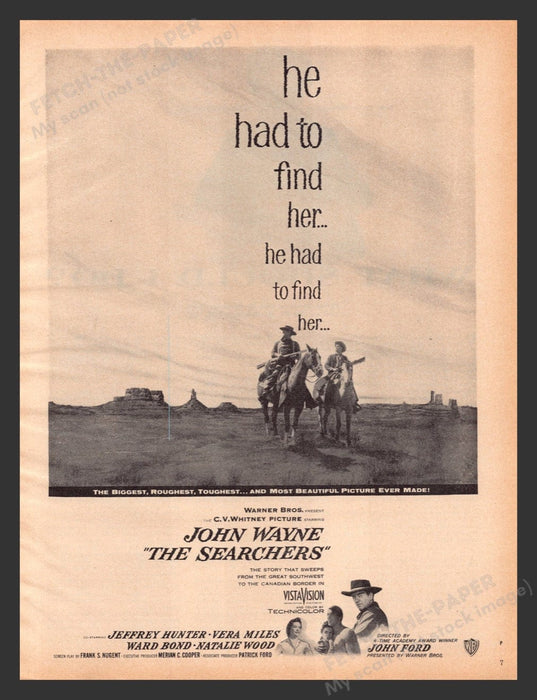 1956 The Searchers Movie Release Print Advertisement Ad