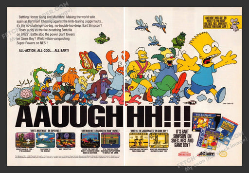 1992 Print Advertisement 2 Page The Simpsons Video Game Ad.