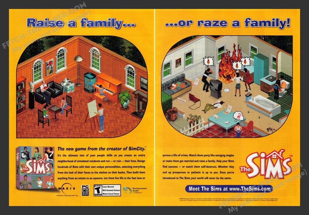 2000 Print Advertisement 2 Page The Sims House Video Game Ad.