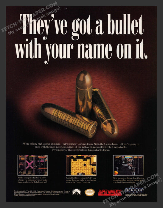 1992 Print Advertisement The Untouchables Video Game Ad.