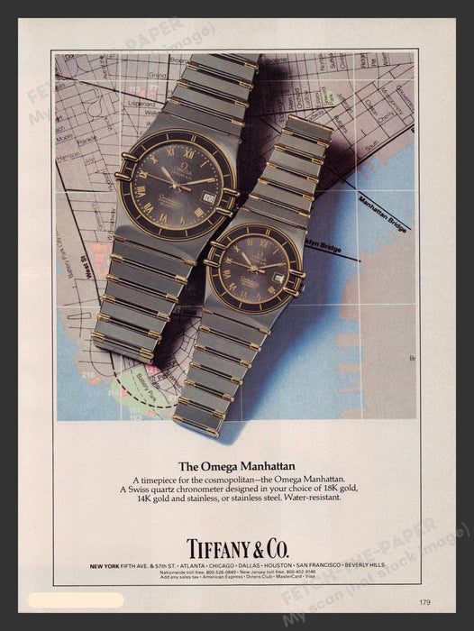Tiffany & Co. 1980s Print Advertisement Ad 1983 Watch The Omega Manhattan Fetch the Paper!