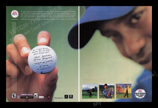 Tiger Woods PGA Tour 2004 Video Game 2000s Print Advertisement Ad (2 pages) Fetch the Paper!