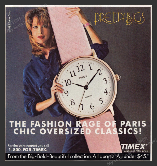 1987 Timex Watches Pretty Big Oversized Classics Print Advertisement Ad