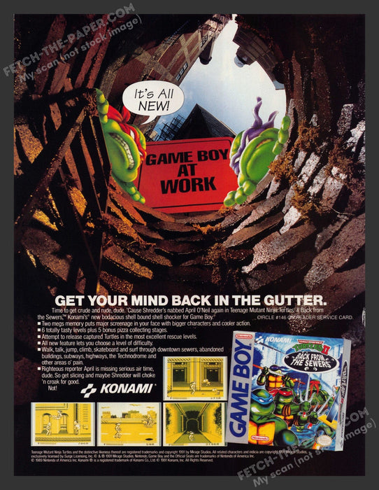 1991 Print Advertisement TMNT Turtles II: Back from the Sewers Video Game Ad.