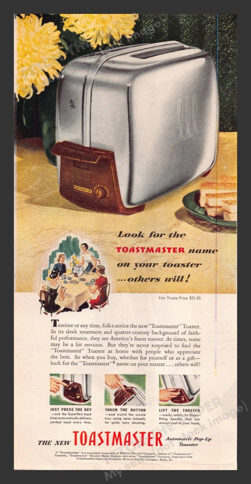1948 Toastmaster Automatic Pop-up Toaster Print Advertisement Ad