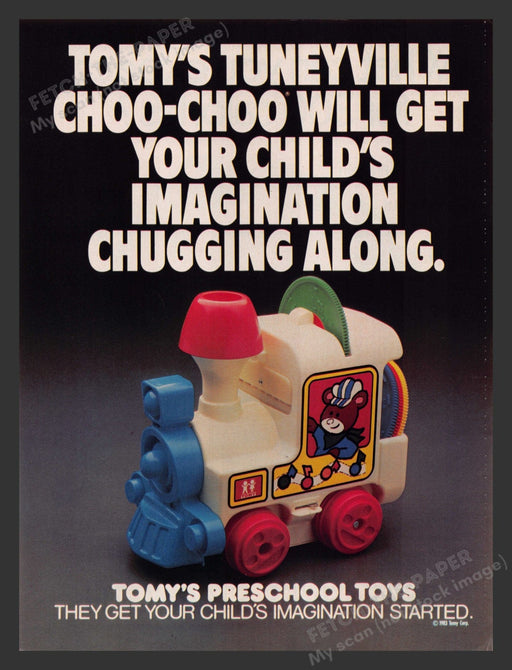 Tomy 1980s Print Advertisement Ad 1983 Tomy's Tuneyville Choo-Choo Train Toy Fetch the Paper!