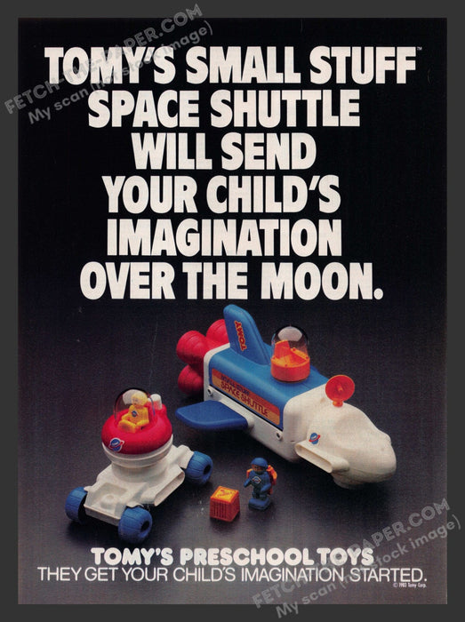 1983 Print Advertisement Tomy's Small Stuff Space Shuttle Toys Ad.