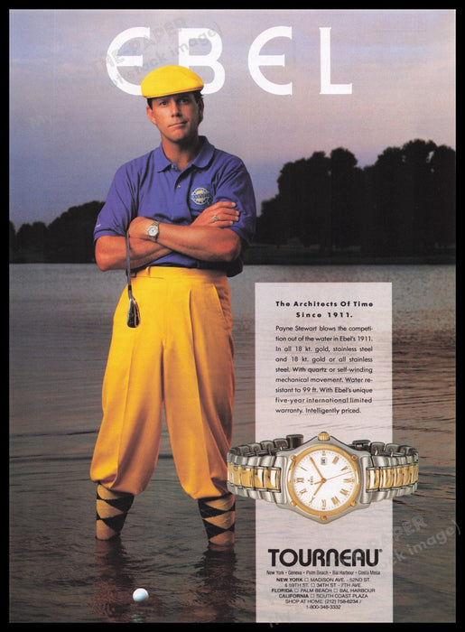 Tourneau Ebel Watch Payne Stewart Golfer 1990s Print Advertisement Ad 1995 Fetch the Paper!