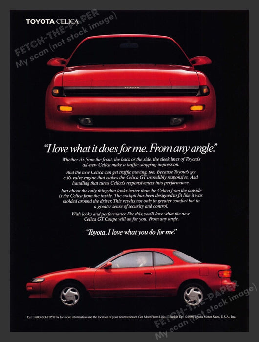 1990 Toyota Celica "From Any Angle" Red Car Print Advertisement Ad