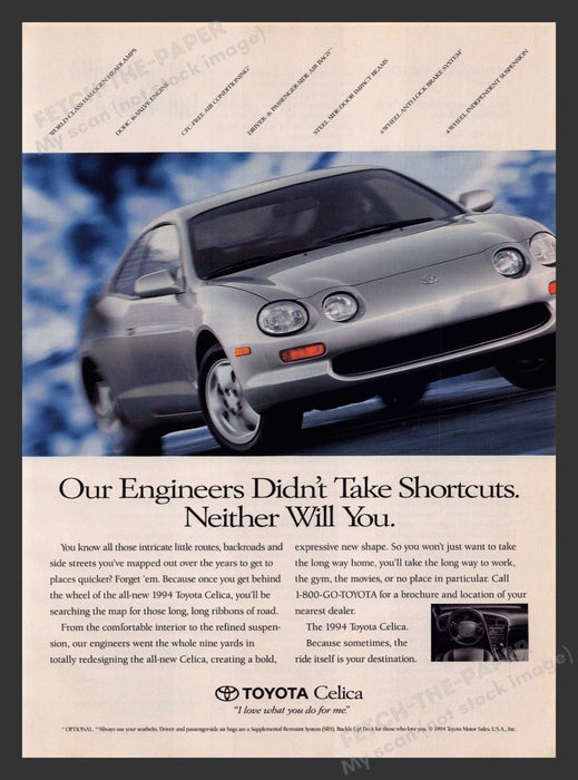 Toyota Celica Silver Car 1990s Print Advertisement Ad 1994 Fetch the Paper!