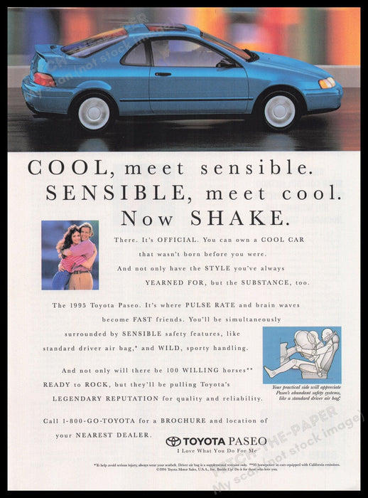 Toyota Paseo Car 1990s Print Advertisement Ad 1995 Fetch the Paper!