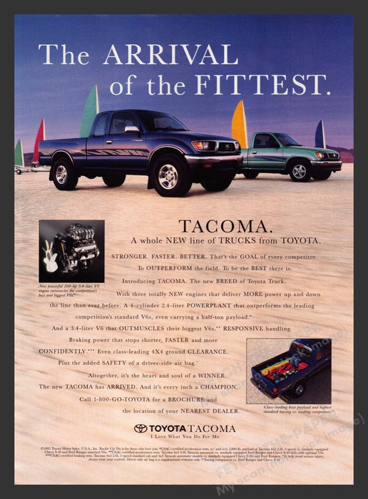 1995 Toyota Tacoma Trucks on the Beach Print Advertisement Ad