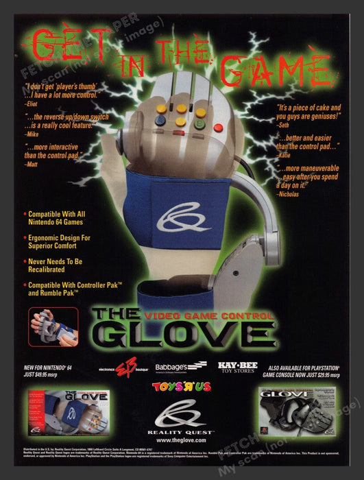 1998 Toys "R" Us The Glove Video Game Control Video Game Print Advertisement
