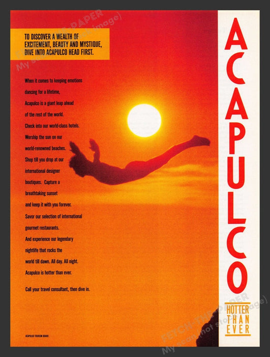 1990 Tavel Acapulco Mexico Cliff Diver Print Advertisement Ad