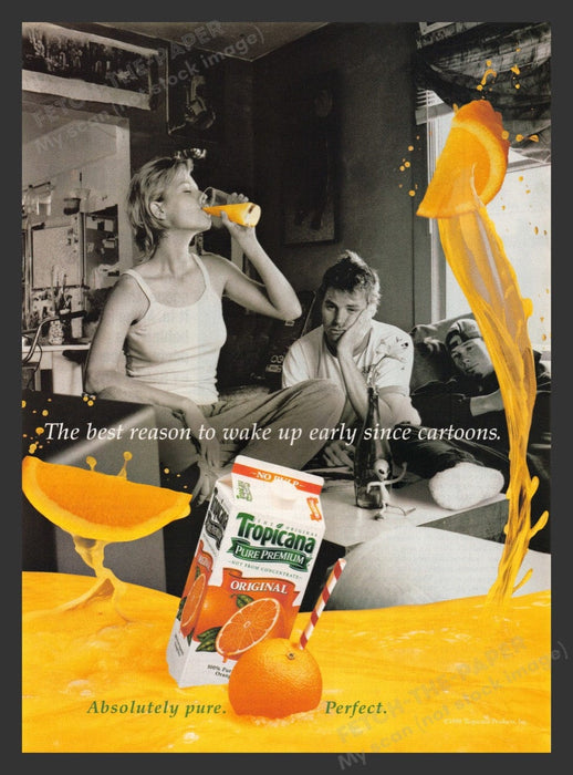 1999 Tropicana Orange Juice Wake Up Early Print Advertisement Ad
