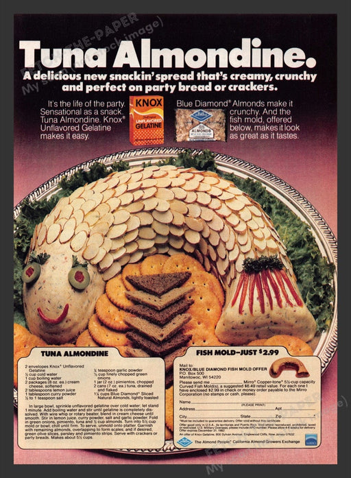 1982 Tuna Almondine Recipe Fish Mold Offer Print Advertisement Ad