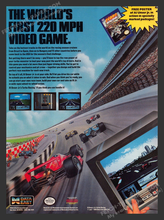1990 Print Advertisement Turbo Racing Video Game Ad.