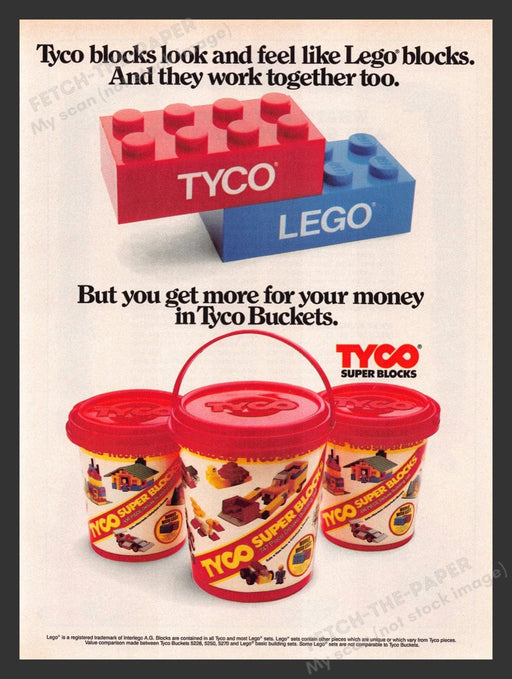 1986 Tyco Super Blocks Compared to Legos Print Advertisement Ad