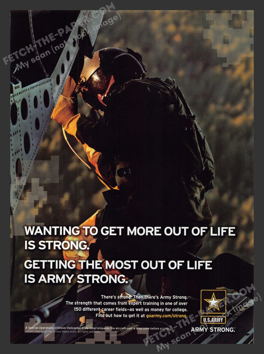 2007 Print Advertisement U.S. Army Crew Chief Chinook Helicopter Military Ad.