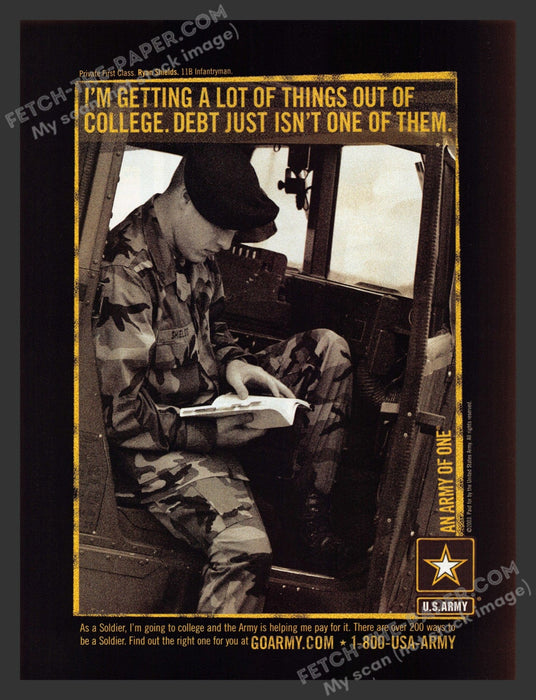 2005 Print Advertisement U.S. Army Private First Class Ryan Shields Military Ad.