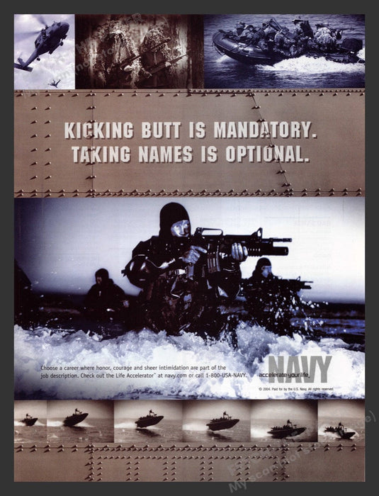 2004 U.S. Navy Kicking Butt is Mandatory Print Advertisement Ad