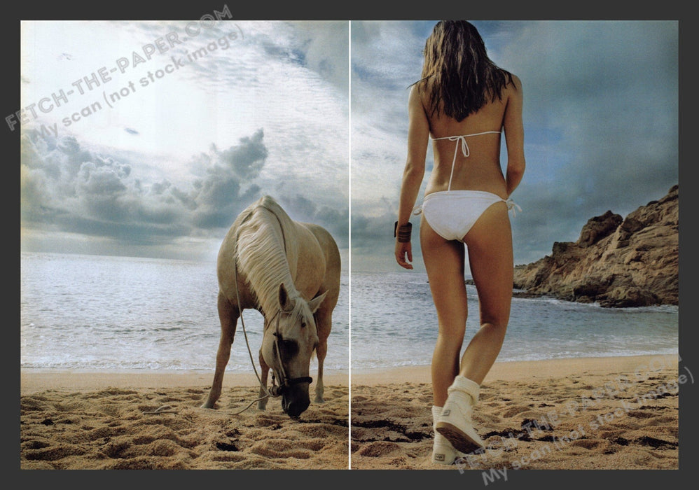 2006 Print Advertisement 2 Page UGG Boots Sexy Bikini Model Beach Horse Shoes Ad.