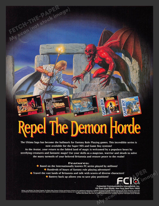 Ultima Games Repel the Demon Horde Video Game 1990s Print Advertisement Ad 1994 Fetch the Paper!