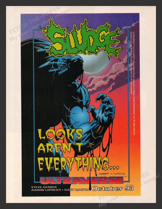 1993 Ultraverse Sludge Comic Print Advertisement