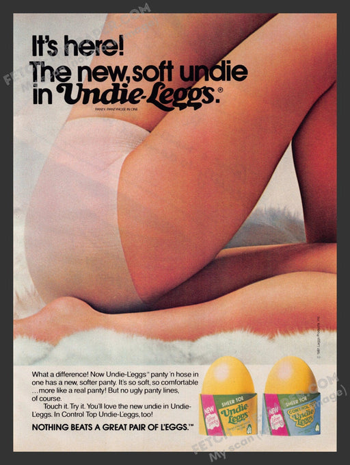 1982 Print Advertisement Undie-Leggs Hosiery Panty & Pantyhose Combo Ad.