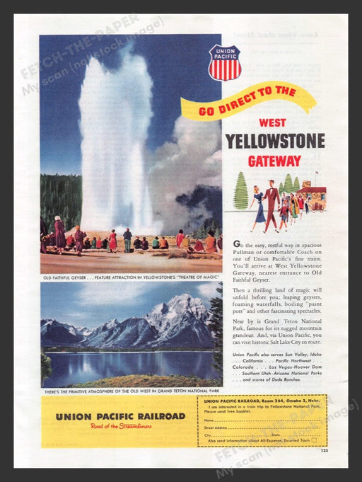 1949 Union Pacific Train West Yellowstone Gateway Color Print Advertisement Ad