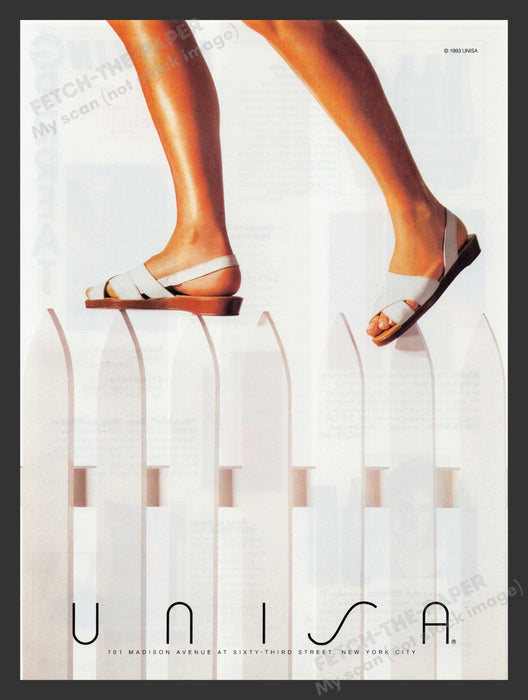 Unisa Footwear Model Walking On Fence Legs 1990s Print Advertisement 1993 Fetch the Paper!