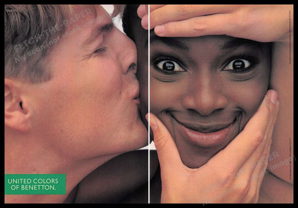 United Colors of Benetton 1990s Print Advertisement (2 pages) 1991 Kisses Fetch the Paper!