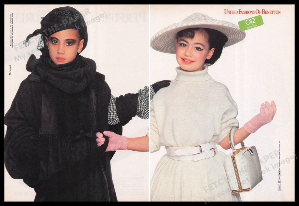 United Fashions of Benetton 1980s Print Advertisement (2 pages) 1987 Young Girls Fetch the Paper!