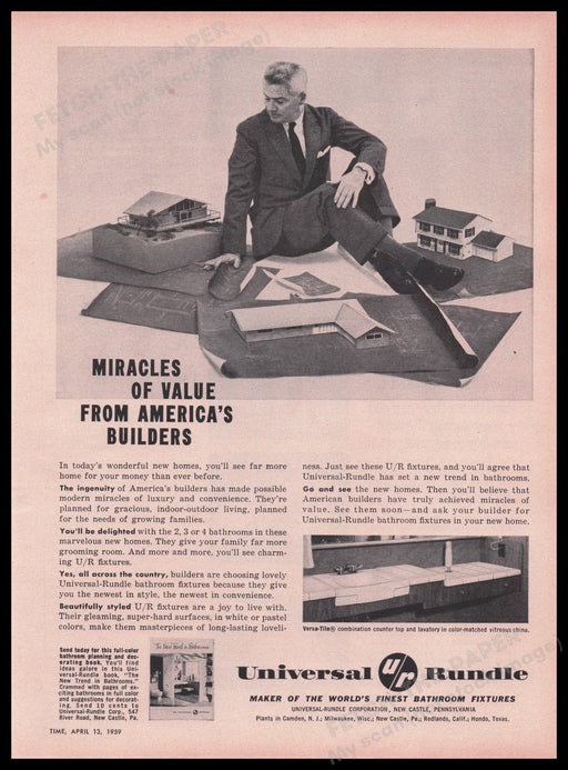 Universal Rundle Bathroom Fixtures 1950s Print Advertisement Ad 1959 Fetch the Paper!