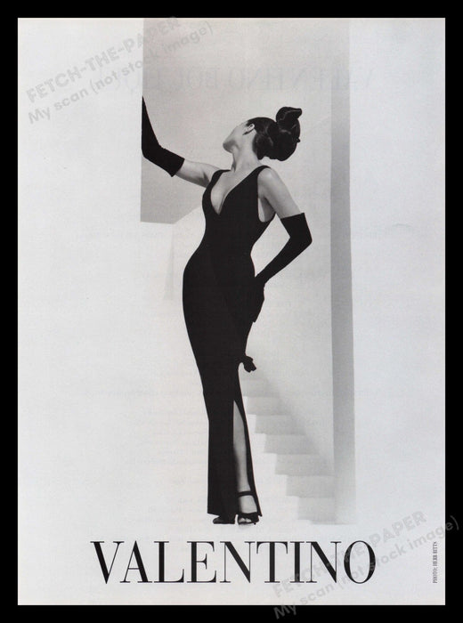 Valentino 1990s Print Advertisement 1995 Christy Turlington Standing in Doorway Fetch the Paper!