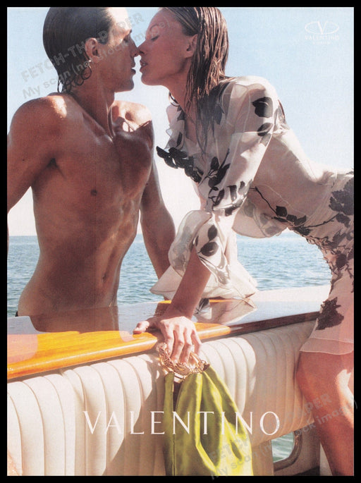 Valentino Clothing 2000s Print Advertisement Ad 2001 Naked Male Model Boat Fetch the Paper!