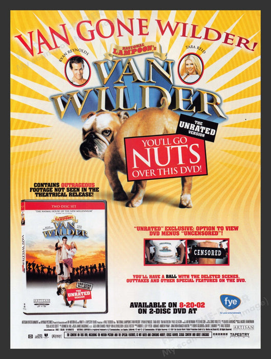 2002 Van Wilder Movie Release Ryan Reynolds Tara Reid Print Advertisement Ad.