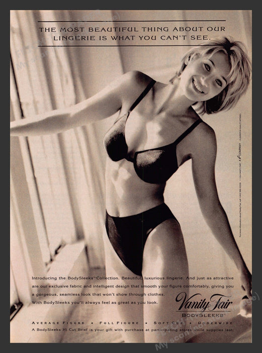 Vanity Fair Bodysleeks Bra & Panties at Window 1990s Print Advertisement Ad 1994 Fetch the Paper!