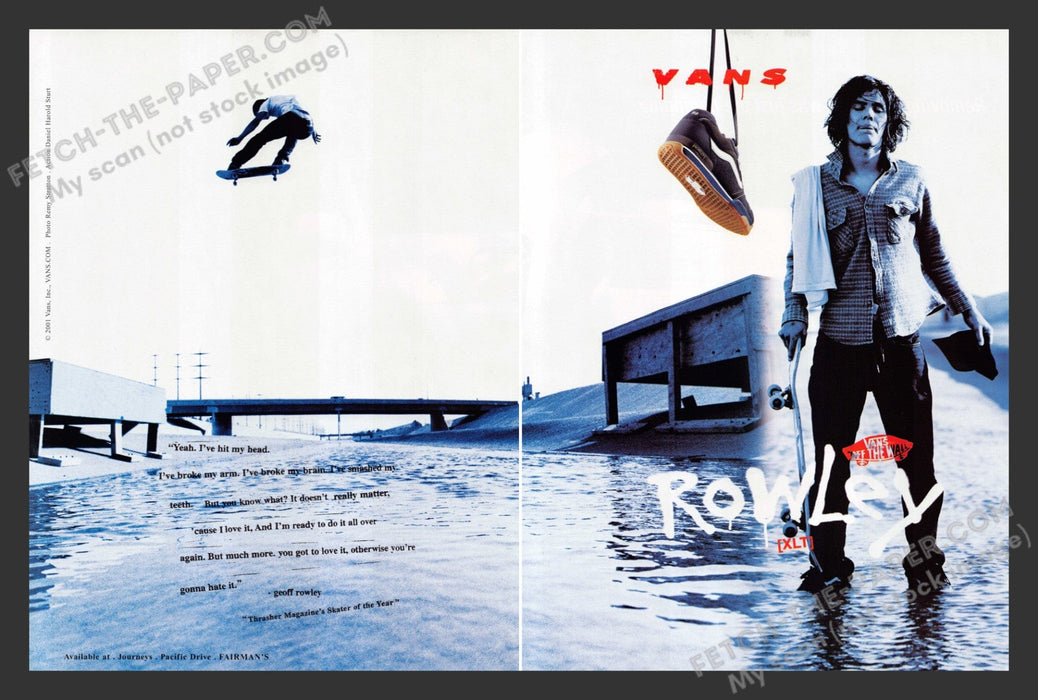 2001 Print Advertisement 2 Page Vans Geoff Rowley Skater of the Year Athlete Ad.
