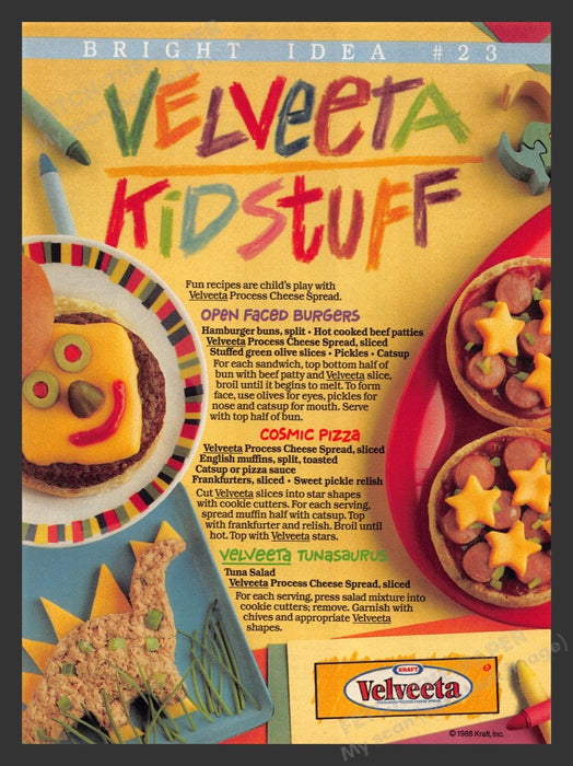 1988 Velveeta Cheese Recipes for Kids Print Advertisement Ad