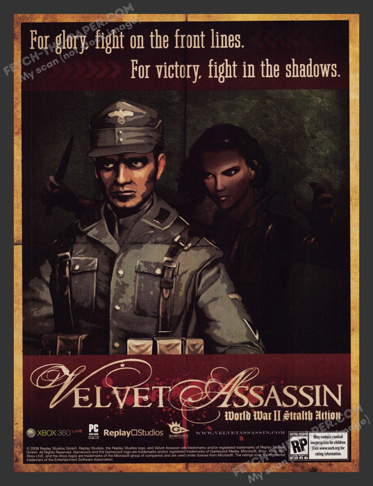 2008 Print Advertisement Velvet Assassin: WWII Stealth Action Video Game Ad.