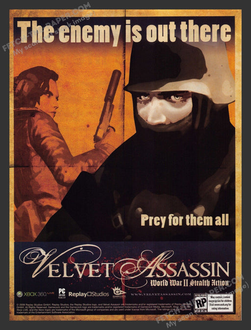 2008 Print Advertisement Velvet Assassin: WWII Stealth Action Prey Video Game Ad.