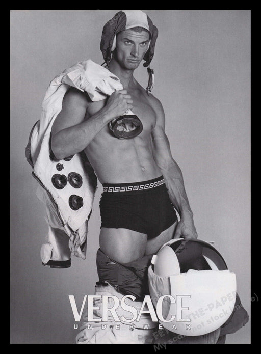 Versace 1990s Print Advertisement 1995 Underwear Astronaut Male Model Sexy Fetch the Paper!