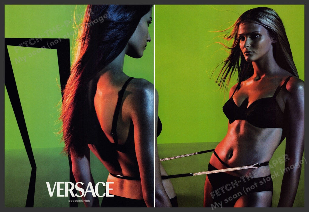 Versace Accessories 1990s Print Advertisement (2 pages) 1999 Belt Sexy Models Fetch the Paper!